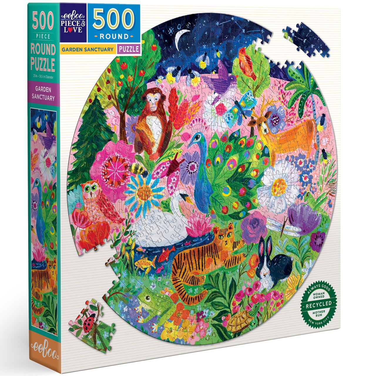 eeBoo Piece and Love Garden Sanctuary 500 Piece Round Adult Jigsaw Puzzle/ ages 14+